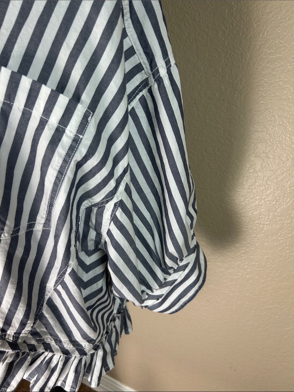 We The Free Free People Striped Ruffle Hem Button-Up Shirt Large - Picture 3 of 7
